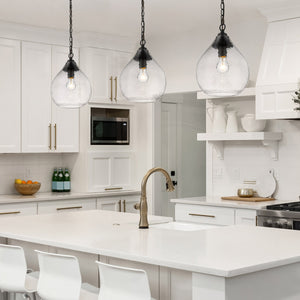 Ariella Small Pendant in Matte Black with Hammered Clear Glass