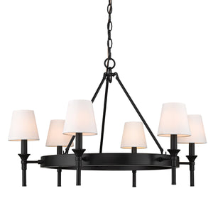 Edinburgh 6 Light Chandelier in Matte Black with Modern White Shade
