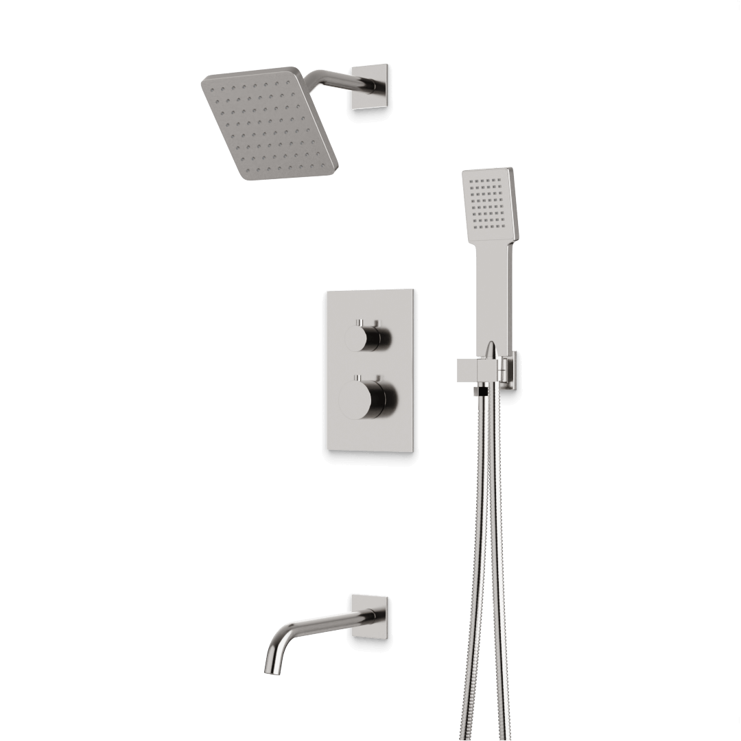 Artos Otella Thermostatic Shower Trim Kit with Shower Head on Angled Arm, Hand Shower, Tub Filler Brushed Nickel – TS073BN