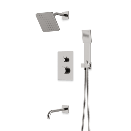 Artos Otella Thermostatic Shower Trim Kit with Shower Head on Angled Arm, Hand Shower, Tub Filler Brushed Nickel – TS073BN