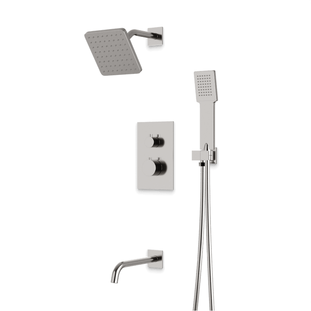 Artos Otella Thermostatic Shower Trim Kit with Shower Head on Angled Arm, Hand Shower, Tub Filler Brushed Nickel – TS073BN