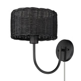 Erma 1 Light Wall Sconce in Matte Black with Black Wicker Shade