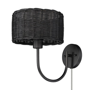 Erma 1 Light Wall Sconce in Matte Black with Black Wicker Shade