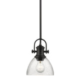 Hines Mini Pendant in Matte Black with Seeded Glass