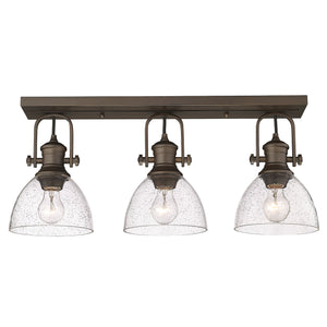 Hines 3-Light Semi-Flush in Rubbed Bronze with Seeded Glass
