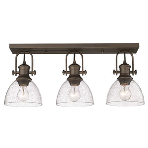 Hines 3-Light Semi-Flush in Rubbed Bronze with Seeded Glass