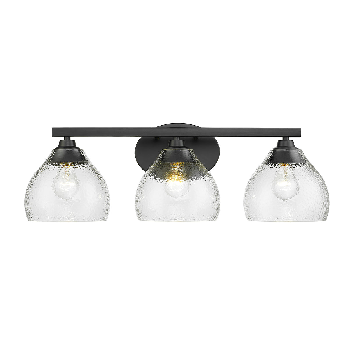 Ariella 3-Light Bath Vanity in Matte Black with Hammered Clear Glass