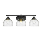 Ariella 3-Light Bath Vanity in Matte Black with Hammered Clear Glass