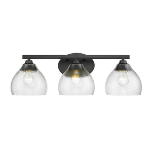 Ariella 3-Light Bath Vanity in Matte Black with Hammered Clear Glass