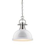 Duncan 1 Light Pendant with Chain in Pewter with a White Shade