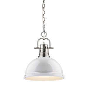 Duncan 1 Light Pendant with Chain in Pewter with a White Shade