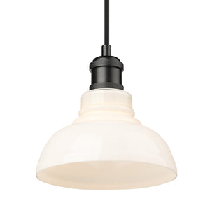 Carver BLK Small Pendant in Matte Black with Vintage Milk Glass Shade