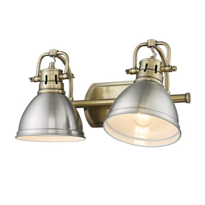 Duncan 2 Light Bath Vanity in Aged Brass with Pewter Shades