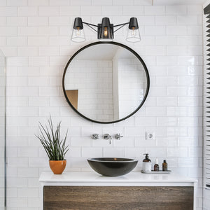 Ryker 3 Light Bath Vanity in Matte Black with Clear Glass Shade