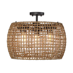 Piper 3 Light Semi-Flush - Outdoor in Natural Black with Maple All-Weather Wicker Shade