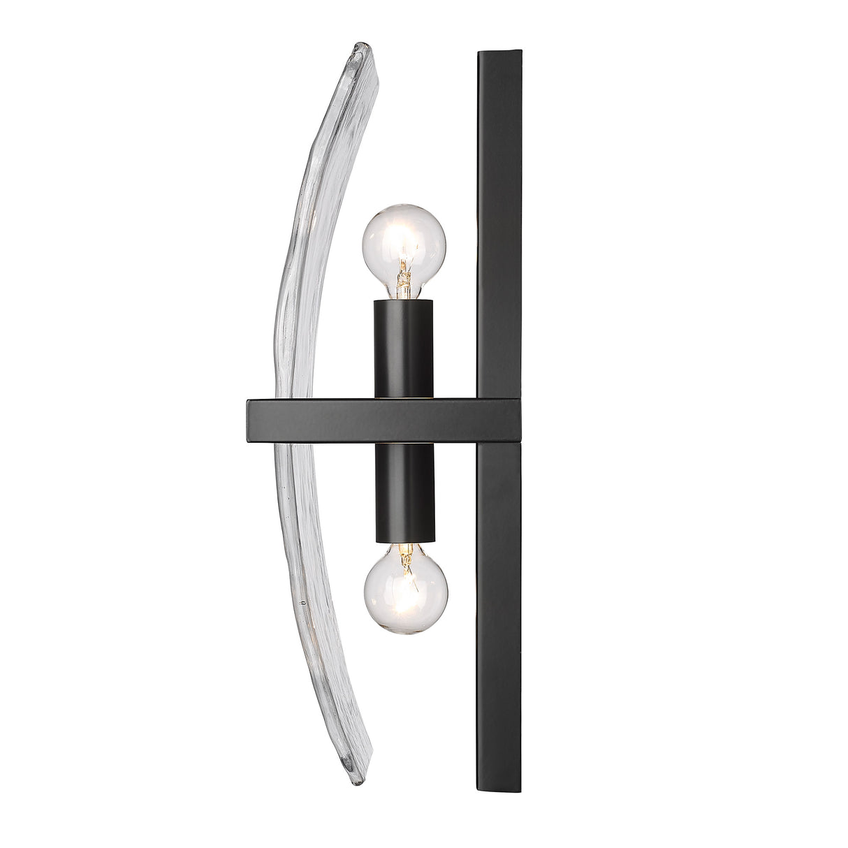 Aenon 2-Light Wall Sconce in Matte Black with Hammered Water Glass Shade