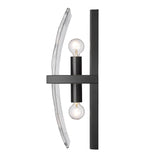 Aenon 2-Light Wall Sconce in Matte Black with Hammered Water Glass Shade