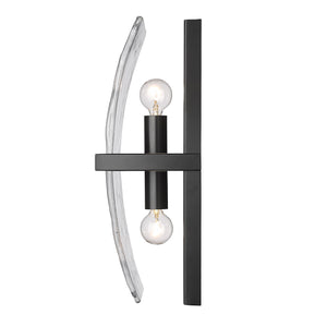 Aenon 2-Light Wall Sconce in Matte Black with Hammered Water Glass Shade