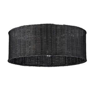 Erma 5 Light Flush Mount in Matte Black with Black Wicker Shade