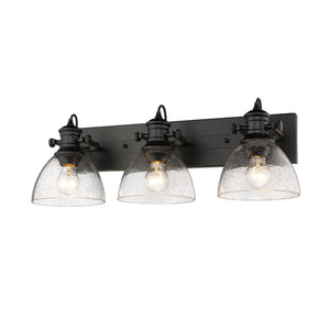 Hines 3-Light Bath Vanity in Matte Black with Seeded Glass