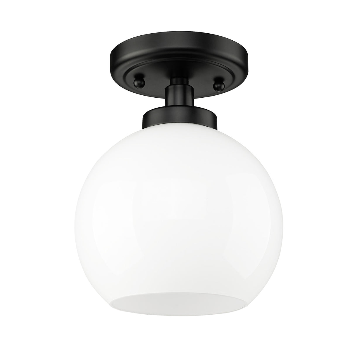 Galveston BLK Flush Mount in Matte Black with Vintage Milk Glass Shade