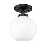 Galveston BLK Flush Mount in Matte Black with Vintage Milk Glass Shade