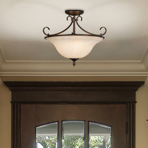 Homestead Semi-Flush in Rubbed Bronze with Tea Stone Glass</p>