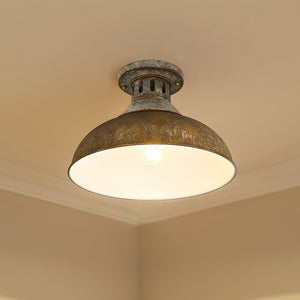 Kinsley Semi-Flush in Aged Galvanized Steel with Rust Shade