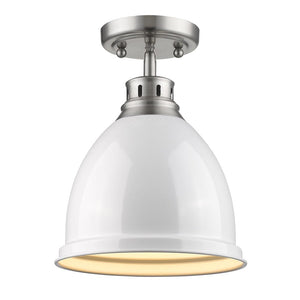 Duncan Flush Mount in Pewter with a White Shade