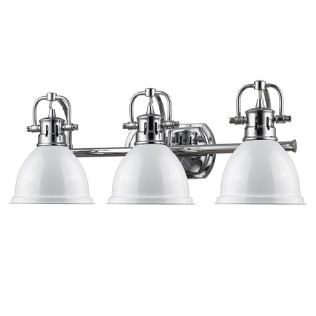 Duncan 3 Light Bath Vanity in Chrome with a White Shade