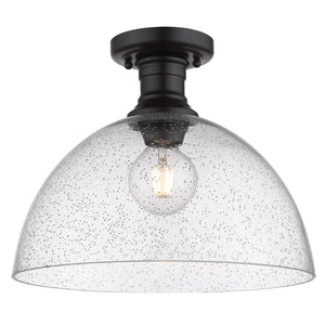 Hines 14" Semi-flush in Matte Black with Seeded Glass