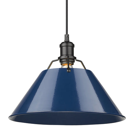Orwell BLK 1 Light Pendant - 14" in Matte Black with Navy Blue Shade