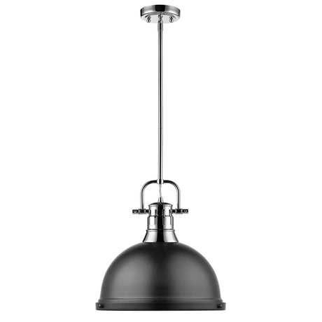 Duncan 1 Light Pendant with Rod in Chrome with a Matte Black Shade