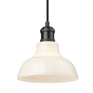 Carver BLK Small Pendant in Matte Black with Vintage Milk Glass Shade