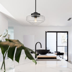 Ingalls Medium Pendant in Matte Black with Clear Glass Shade
