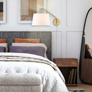 Ryleigh Articulating Wall Sconce in Brushed Champagne Bronze with Modern White Shade