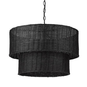 Erma 6 Light Chandelier in Matte Black and Black Wicker