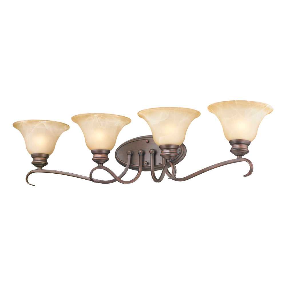 Lancaster 4 Light Bath Vanity in Rubbed Bronze with Antique Marbled Glass
