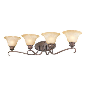 Lancaster 4 Light Bath Vanity in Rubbed Bronze with Antique Marbled Glass