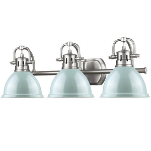Duncan 3 Light Bath Vanity in Pewter with a Seafoam Shade