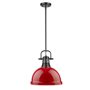 Duncan 1 Light Pendant with Rod in Matte Black with a Red Shade