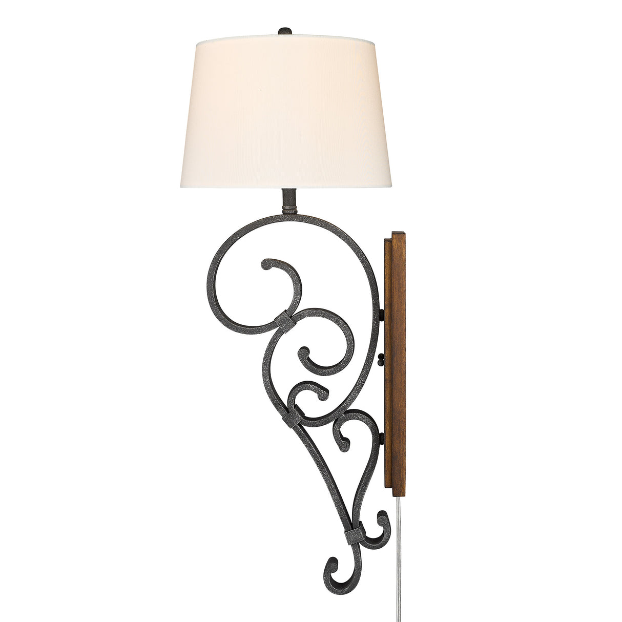 Madera BI Large 1 Light Wall Sconce in Black Iron with Rustic Oak Shade