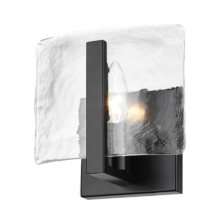 Aenon 1-Light Wall Sconce in Matte Black with Hammered Water Glass Shade