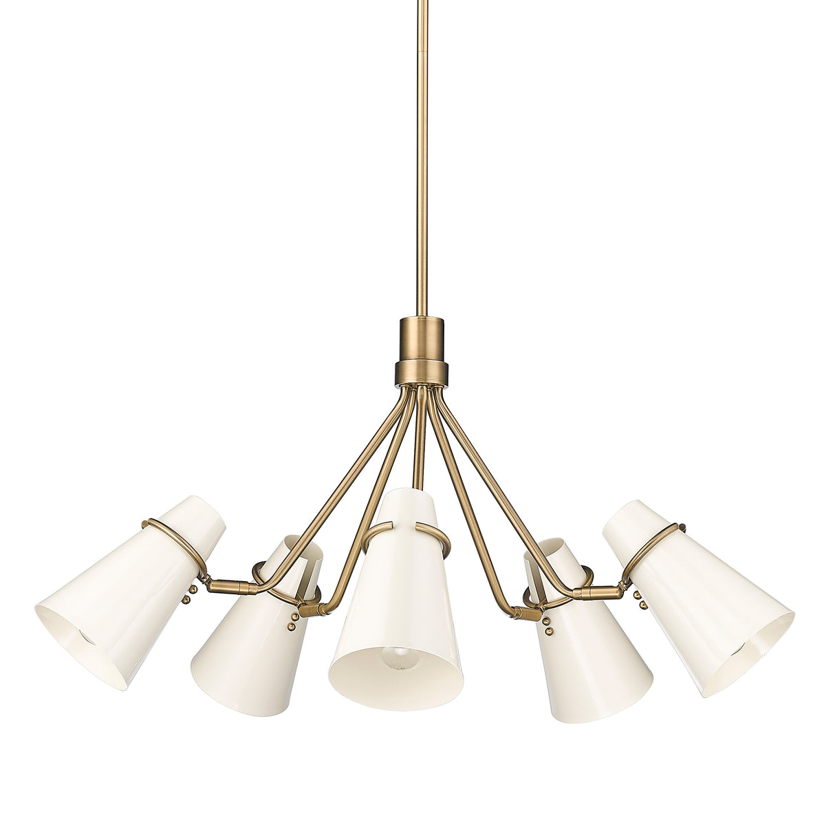 Reeva 5 Light Chandelier in Modern Brass with Glossy Ecru Shade