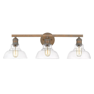 Carver 3 Light Bath Vanity in Copper Patina with Clear Glass Shade