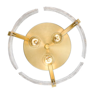 Aenon 3-Light Flush Mount in Brushed Champagne Bronze with Hammered Water Glass Shade