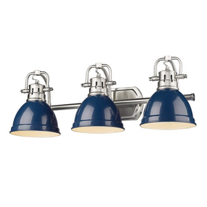 Duncan PW 3 Light Bath Vanity in Pewter with Navy Blue Shade