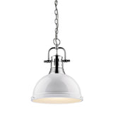 Duncan 1 Light Pendant with Chain in Chrome with a White Shade