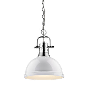 Duncan 1 Light Pendant with Chain in Chrome with a White Shade