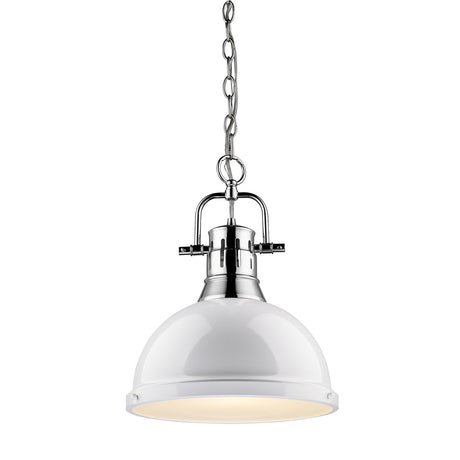 Duncan 1 Light Pendant with Chain in Chrome with a White Shade